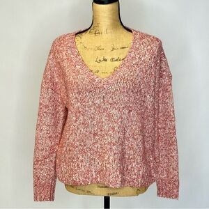 Cabi Liftoff Pullover Sweater V-neck Pink Marled Knit Size S  (#4411)